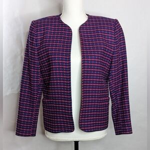 Talbots Blazer Jacket 6P Petite Pink Purple 100% Wool Open Front Collarless Work